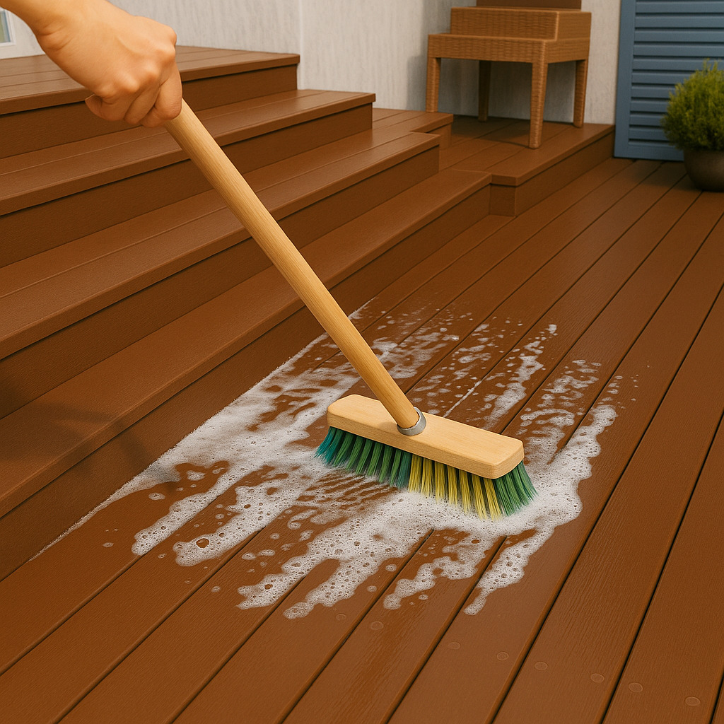 Para limpar seu deck de madeira plástica utilize sabão neutro ou
detergentes biodegradáveis